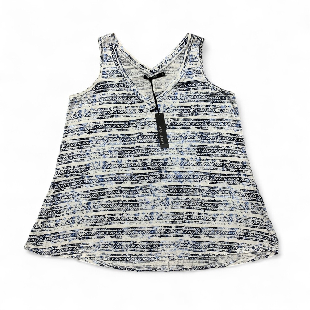 Max Jeans Marisol Indigo Boho Tank Top Womens S Blue White Sleeveless V-Neck NWT